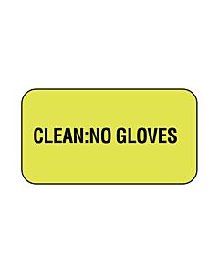 Hazard Label (Paper, Permanent) Clean: No Gloves  1 5/8"x7/8" Fluorescent Yellow - 1000 Labels per Roll