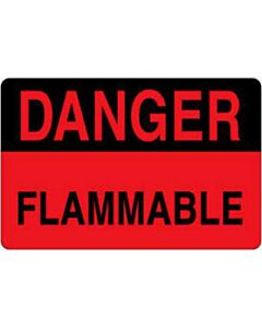 Hazard Label (Paper, Permanent) Danger Flammable 4"x2 5/8" Fluorescent Red and Black - 500 Labels per Roll
