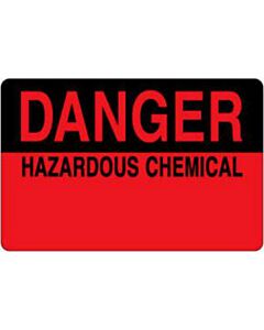 Hazard Label (Paper, Permanent) Danger Hazardous 4"x2 5/8" Fluorescent Red and Black - 500 Labels per Roll