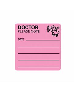 Label Paper Permanent Doctor Please Note 2 1/2"x2 1/2" Fl. Pink 500 per Roll
