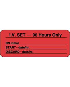 IV Label Paper Permanent IV Set - 96 Hours  2 1/4"x7/8" Fl. Red 1000 per Roll