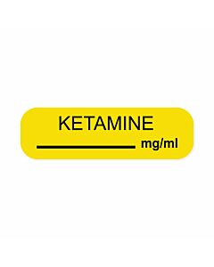 Anesthesia Label (Paper, Permanent) Ketamine mg/ml 1-1/4" x 3/8" Yellow - 1000 per Roll