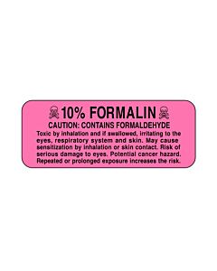 Hazard Label (Paper, Permanent) 0.1 Formalin  2 1/4"x7/8" Fluorescent Pink - 1000 Labels per Roll