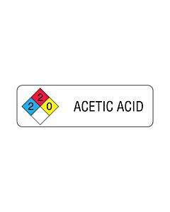 Hazard Label (Paper, Permanent) Acetic Acid  2 7/8"x7/8" White - 1000 Labels per Roll