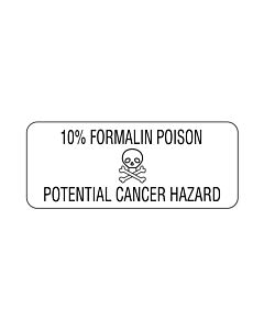 Hazard Label (Paper, Permanent) 0.1 Formalin Poison  2 1/4"x7/8" White - 1000 Labels per Roll