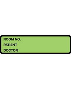 Binder/Chart Label Paper Removable Room No. Patient 5 3/8" x 1 3/8" Lime Green 500 per Roll