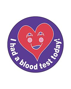 Label Pediatric Award Sticker Paper Permanent I Had a Blood Test Purple, 250 per Roll
