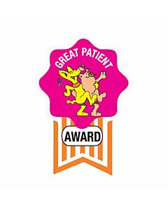 Label Pediatric Award Sticker Paper Permanent Great Patient Award Pink, 250 per Roll