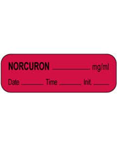 Anesthesia Label with Date, Time & Initial (Paper, Permanent) Norcuron mg/ml 1 1/2" x 1/2" Fluorescent Red - 1000 per Roll