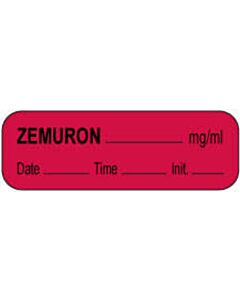 Anesthesia Label with Date, Time & Initial (Paper, Permanent) Zemuron mg/ml 1 1/2" x 1/2" Fluorescent Red - 1000 per Roll