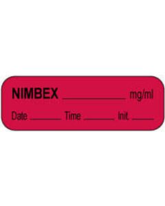 Anesthesia Label with Date, Time & Initial (Paper, Permanent) Nimbex mg/ml 1 1/2" x 1/2" Fluorescent Red - 1000 per Roll
