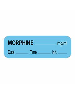 Anesthesia Label with Date, Time & Initial (Paper, Permanent) Morphine mg/ml 1 1/2" x 1/2" Blue - 1000 per Roll