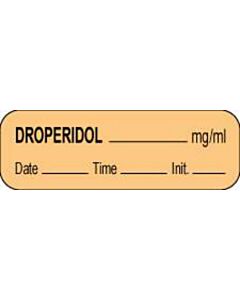 Anesthesia Label with Date, Time & Initial (Paper, Permanent) Droperidol mg/ml 1 1/2" x 1/2" Salmon - 1000 per Roll