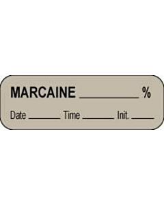 Anesthesia Label with Date, Time & Initial (Paper, Permanent) Marcaine % 1 1/2" x 1/2" Gray - 1000 per Roll