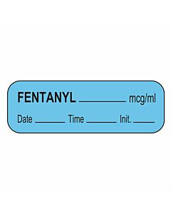 Anesthesia Label with Date, Time & Initial (Paper, Permanent) Fentanyl mcg/ml 1 1/2" x 1/2" Blue - 1000 per Roll