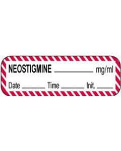 Anesthesia Label with Date, Time & Initial (Paper, Permanent) Neostigmine mg/ml 1 1/2" x 1/2" White with Fluorescent Red - 1000 per Roll