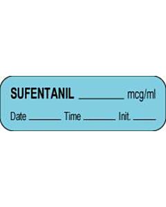 Anesthesia Label with Date, Time & Initial (Paper, Permanent) Sufentanil mcg/ml 1 1/2" x 1/2" Blue - 1000 per Roll