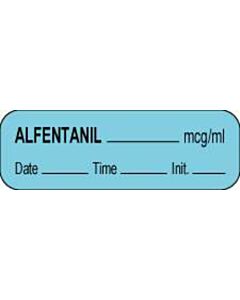 Anesthesia Label with Date, Time & Initial (Paper, Permanent) Alfentanil mg/ml 1 1/2" x 1/2" Blue - 1000 per Roll