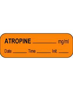 Anesthesia Label with Date, Time & Initial (Paper, Permanent) Atropine mg/ml 1 1/2" x 1/2" Orange - 1000 per Roll