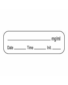 Anesthesia Label with Date, Time & Initial (Paper, Permanent) mg/ml 1 1/2" x 1/2" White - 1000 per Roll