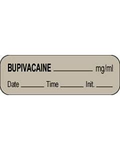 Anesthesia Label with Date, Time & Initial (Paper, Permanent) Bupivacaine mg/ml 1 1/2" x 1/2" Gray - 1000 per Roll