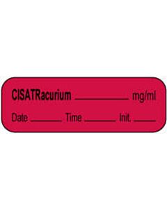 Anesthesia Label with Date, Time & Initial | Tall-Man Lettering (Paper, Permanent) CisAtracurium mg/ml 1 1/2" x 1/2" Fluorescent Red - 1000 per Roll