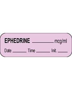 Anesthesia Label with Date, Time & Initial (Paper, Permanent) Ephedrine mcg/ml 1 1/2" x 1/2" Violet - 1000 per Roll