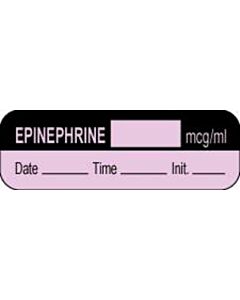 Anesthesia Label with Date, Time & Initial (Paper, Permanent) Epinephrine mcg/ml 1 1/2" x 1/2" Violet and Black - 1000 per Roll