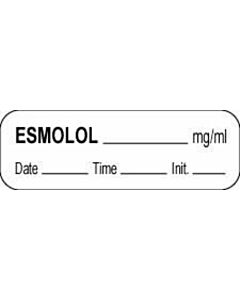 Anesthesia Label with Date, Time & Initial (Paper, Permanent) Esmolol mg/ml 1 1/2" x 1/2" White - 1000 per Roll