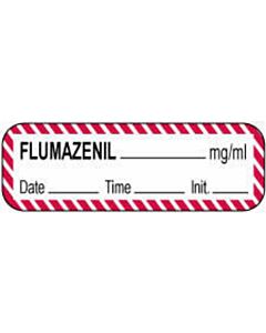 Anesthesia Label with Date, Time & Initial (Paper, Permanent) Flumazenil mg/ml 1 1/2" x 1/2" White with Fluorescent Red - 1000 per Roll
