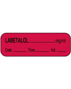 Anesthesia Label with Date, Time & Initial (Paper, Permanent) Labetalol mg/ml 1 1/2" x 1/2" Fluorescent Red - 1000 per Roll