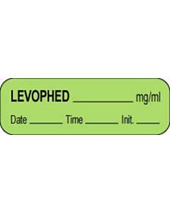 Anesthesia Label with Date, Time & Initial (Paper, Permanent) Levophed mg/ml 1 1/2" x 1/2" Green - 1000 per Roll