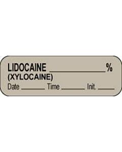 Anesthesia Label with Date, Time & Initial (Paper, Permanent) Lidocaine % 1 1/2" x 1/2" Gray - 1000 per Roll