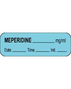 Anesthesia Label with Date, Time & Initial (Paper, Permanent) Meperidine mg/ml 1 1/2" x 1/2" Blue - 1000 per Roll