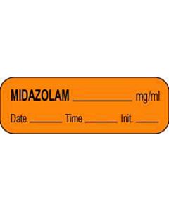Anesthesia Label with Date, Time & Initial (Paper, Permanent) Midazolam mg/ml 1 1/2" x 1/2" Orange - 1000 per Roll