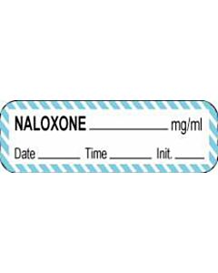 Anesthesia Label with Date, Time & Initial (Paper, Permanent) Naloxone mg/ml 1 1/2" 1 1/2" x 1/2" White with Blue - 1000 per Roll