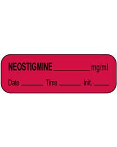 Anesthesia Label with Date, Time & Initial (Paper, Permanent) Neostigmine mg/ml 1 1/2" x 1/2" Fluorescent Red - 1000 per Roll