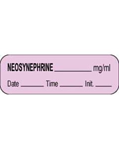 Anesthesia Label with Date, Time & Initial (Paper, Permanent) Neosynephrine mg/ml 1 1/2" x 1/2" Violet - 1000 per Roll