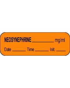 Anesthesia Label with Date, Time & Initial (Paper, Permanent) Neosynephrine mg/ml 1 1/2" x 1/2" Orange - 1000 per Roll