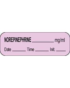 Anesthesia Label with Date, Time & Initial (Paper, Permanent) NorEpinephrine mg/ml 1 1/2" 1 1/2" x 1/2" Violet - 1000 per Roll