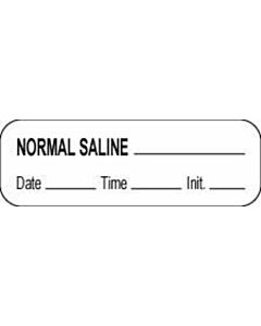 Anesthesia Label with Date, Time & Initial (Paper, Permanent) Normal Saline 1 1/2" x 1/2" White - 1000 per Roll