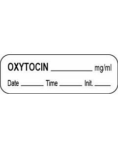 Anesthesia Label with Date, Time & Initial (Paper, Permanent) Oxytocin mg/ml 1 1/2" x 1/2" White - 1000 per Roll