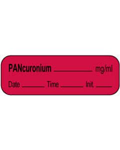 Anesthesia Label with Date, Time & Initial | Tall-Man Lettering (Paper, Permanent) Pancuronium mg/ml 1 1/2" x 1/2" Fluorescent Red - 1000 per Roll