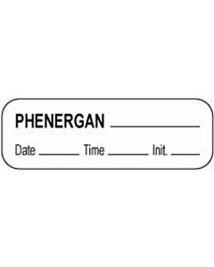 Anesthesia Label with Date, Time & Initial (Paper, Permanent) Phenergan 1 1/2" x 1/2" White - 1000 per Roll