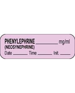 Anesthesia Label with Date, Time & Initial (Paper, Permanent) Phenylephrine mg/ml 1 1/2" x 1/2" Violet - 1000 per Roll