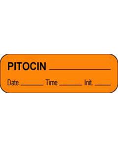 Anesthesia Label with Date, Time & Initial (Paper, Permanent) Pitocin 1 1/2" x 1/2" Orange - 1000 per Roll
