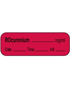 Anesthesia Label with Date, Time & Initial | Tall-Man Lettering (Paper, Permanent) Rocuronium mg/ml 1 1/2" x 1/2" Fluorescent Red - 1000 per Roll