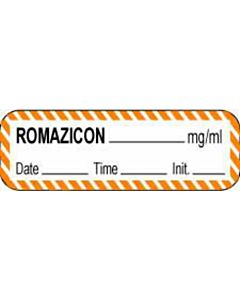 Anesthesia Label with Date, Time & Initial (Paper, Permanent) Romazicon mg/ml 1 1/2" x 1/2" White with Orange - 1000 per Roll
