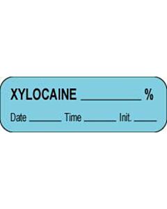 Anesthesia Label with Date, Time & Initial (Paper, Permanent) Xylocaine % 1 1/2" x 1/2" Blue - 1000 per Roll
