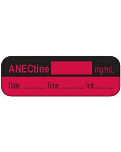 Anesthesia Label with Date, Time & Initial | Tall-Man Lettering (Paper, Permanent) Anectine mg/ml 1 1/2" x 1/2" Fluorescent Red and Black - 1000 per Roll